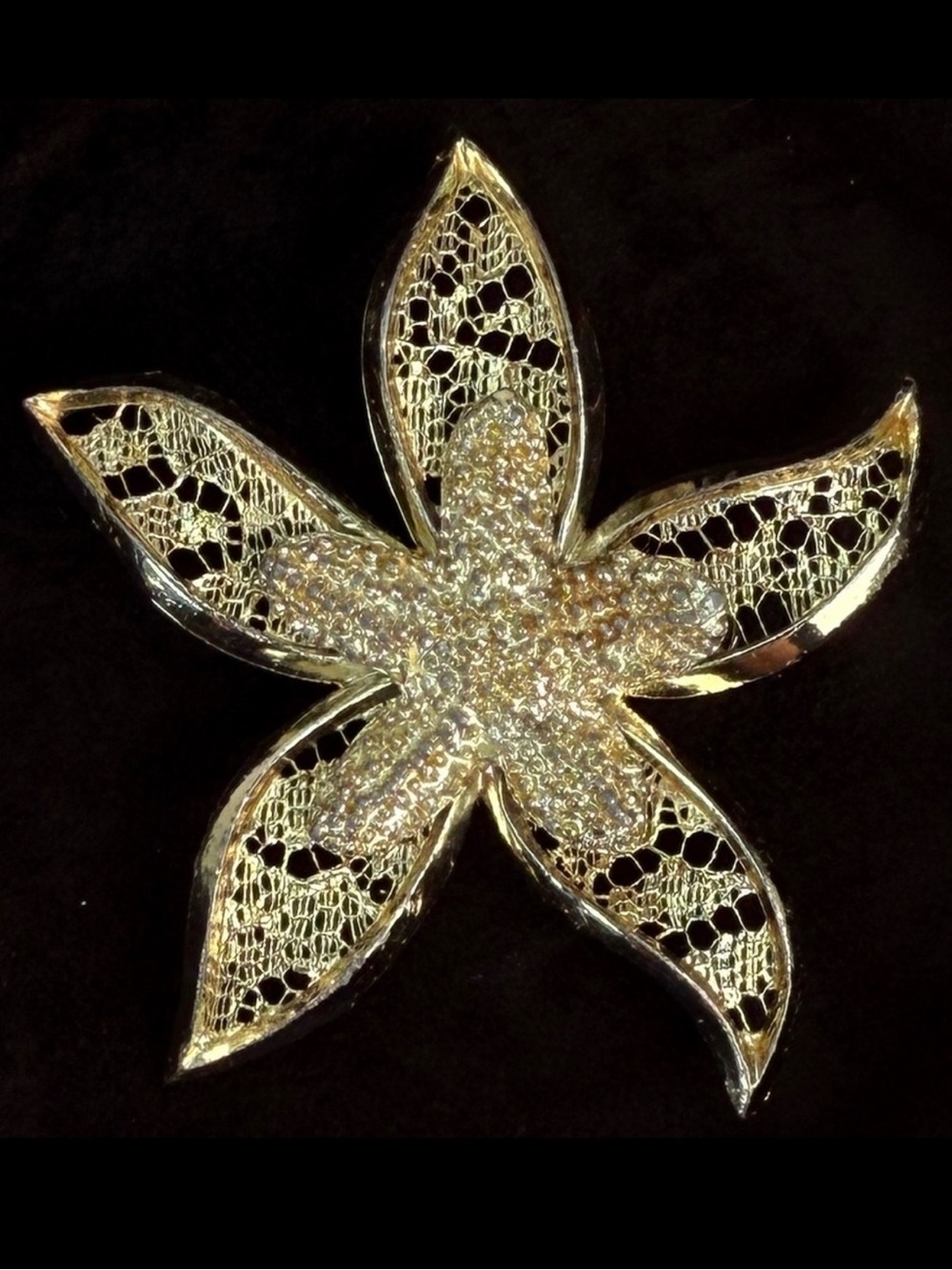 Vintage goldtone, raised, starfish, flower, brooch, pin